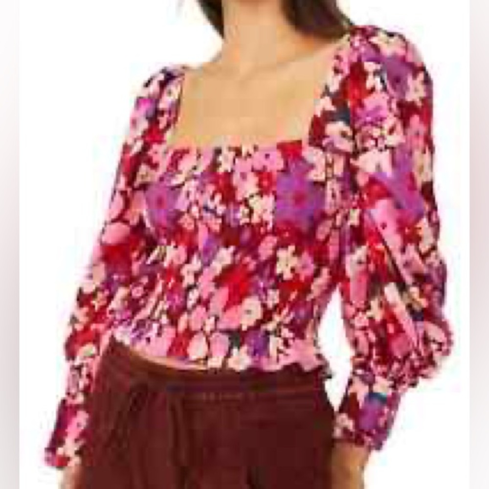 Free People Puffed Sleves Flowered Top